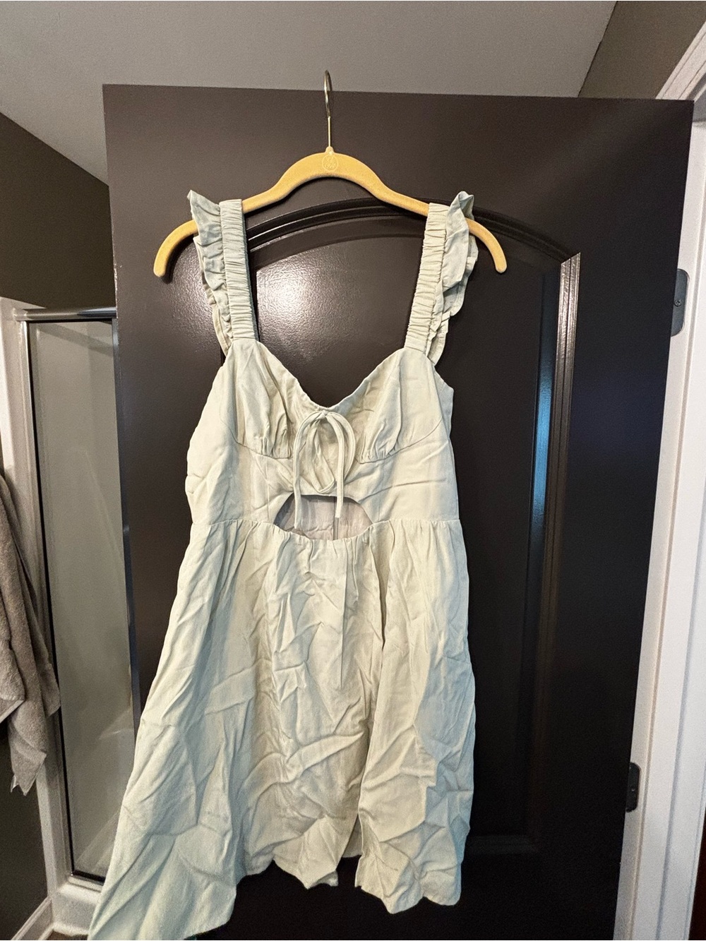 emory park light sage green mini dress with ruffle straps